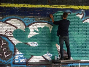 Spraying graffiti in "Park Spoor Noord, Antwerp"
